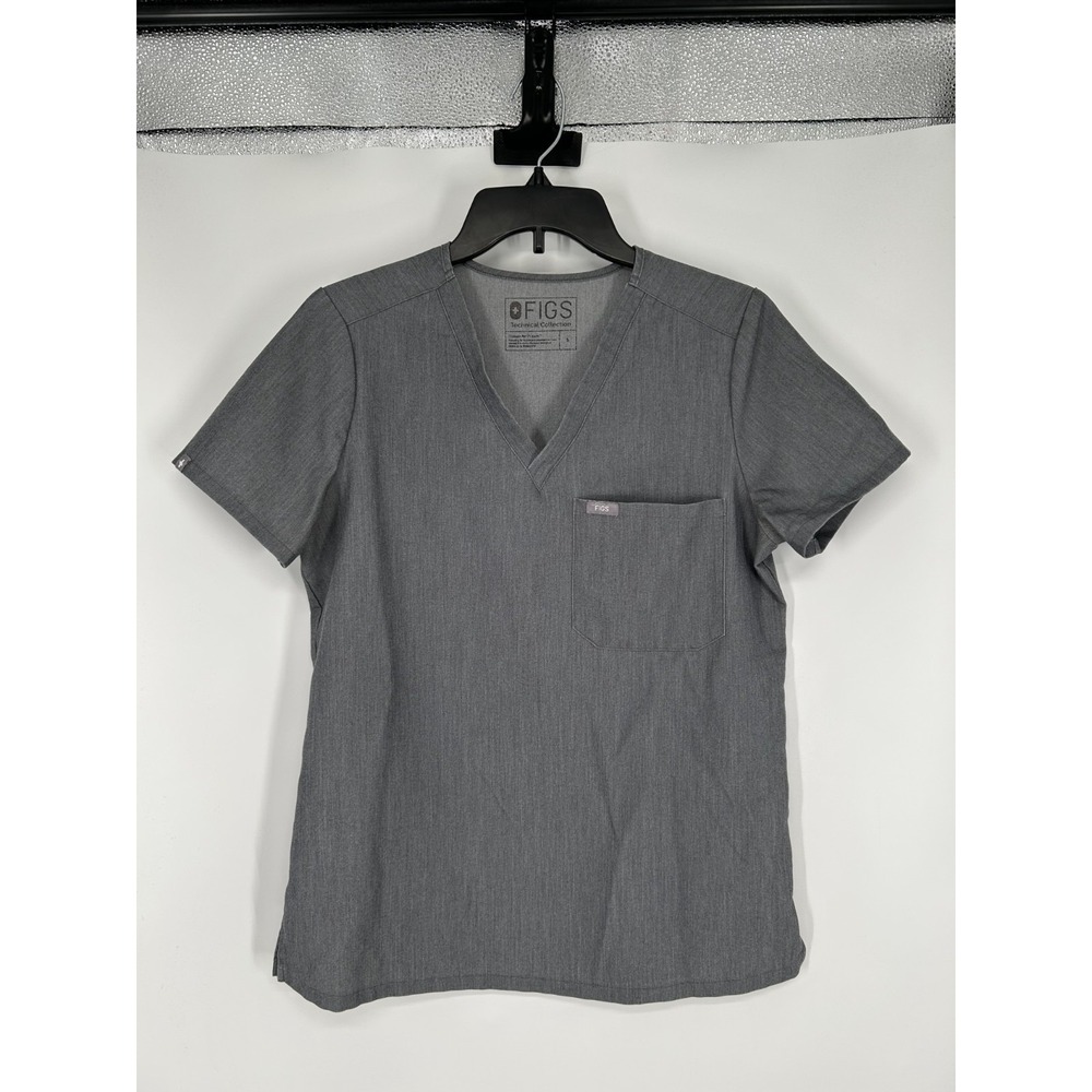 FIGS Catarina One Pocket Scrub Top Women Small Gray Short Sleeve V Neck Pullover